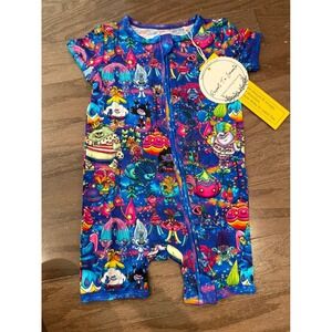 Resort To Smooth Trolls Bamboo Short Sleeve Zippy Shorty Blue Kids NWT